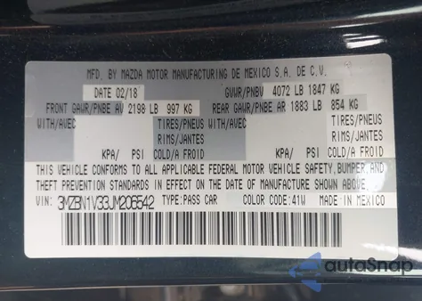 2018 Mazda Mazda3 Touring from USA, damaged, VIN 3MZBN1V33JM206542